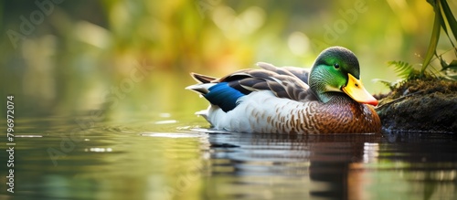 Duck Swims Quietly In Water photo