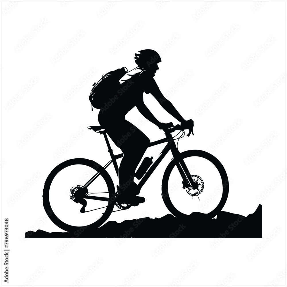 Fototapeta premium Biker and bike silhouette black vector.
