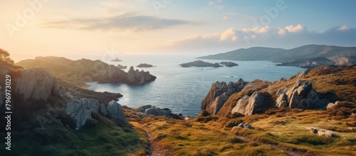 Rocky cliff overlooking ocean water