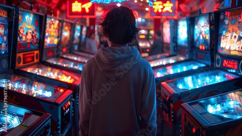 Neon Arcade Nostalgia, A Gamer's Paradise in Glowing Lights - ai generative