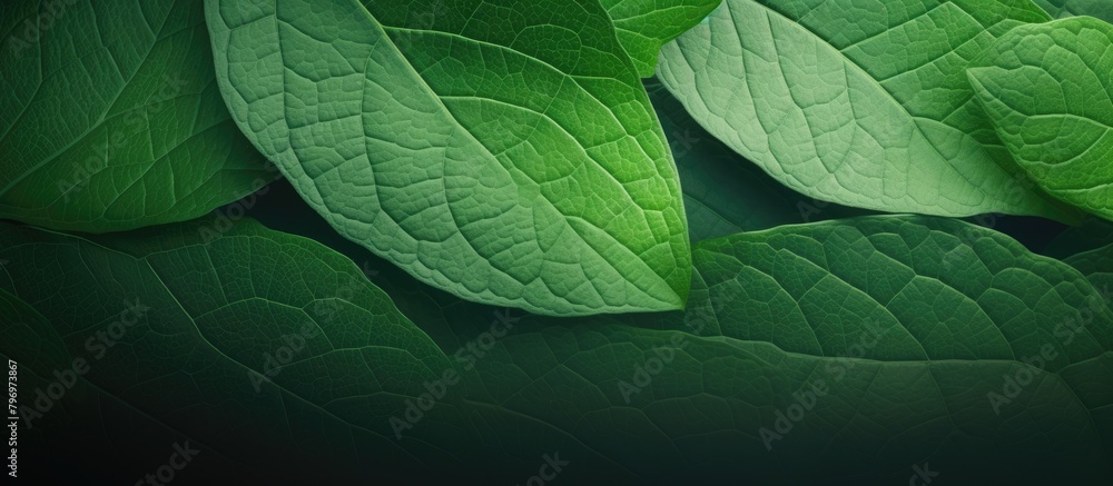 Fototapeta premium Green leaf close-up on dark backdrop