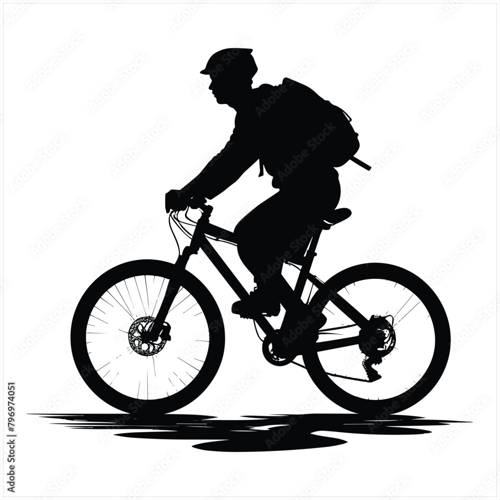 Obraz premium Biker and bike silhouette black vector.