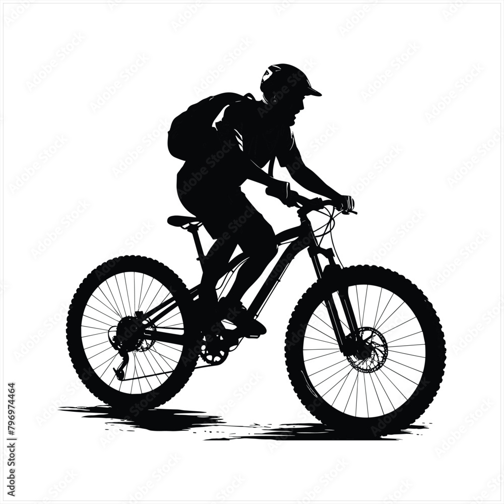 Fototapeta premium Biker and bike silhouette black vector.
