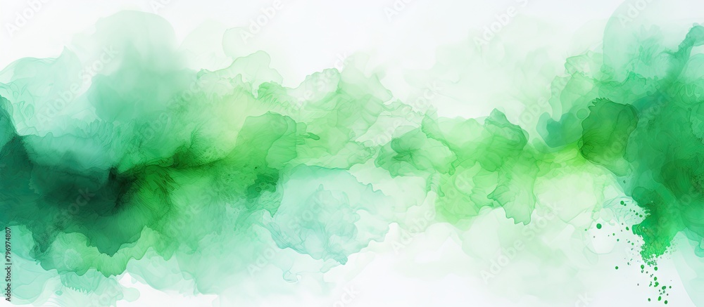 Green watercolor painting on white