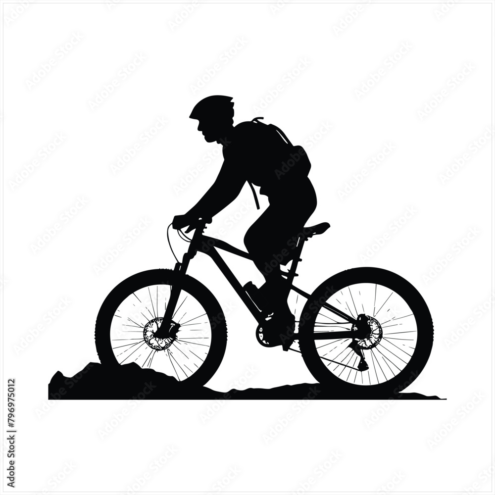 Obraz premium Biker and bike silhouette black vector.