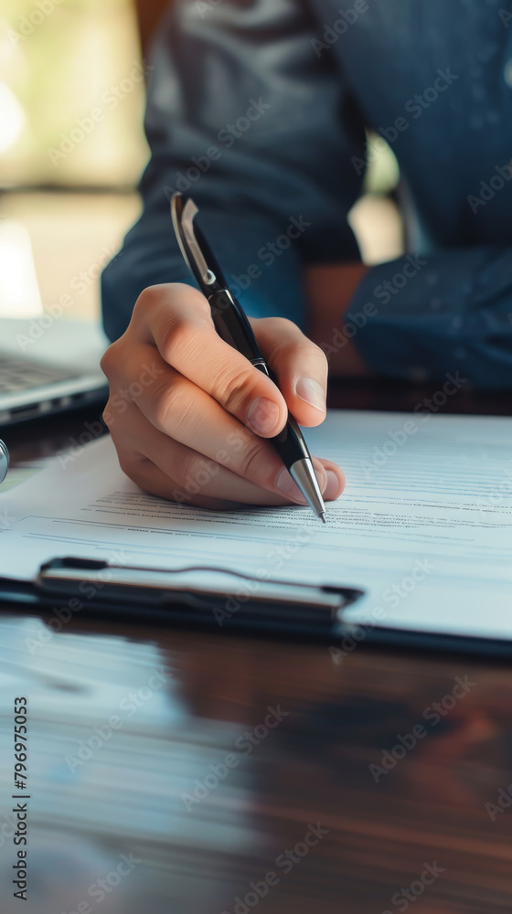 A person is writing with a pen on a piece of paper A person is writing with a pen on a piece of paper