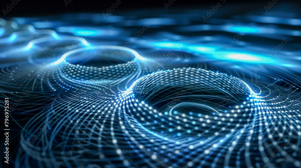 A blue and white image of a spiral with a lot of dots A blue and white image of a spiral with a lot of dots