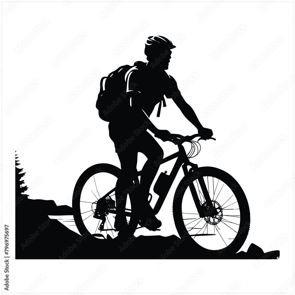 Fototapeta premium Biker and bike silhouette black vector.