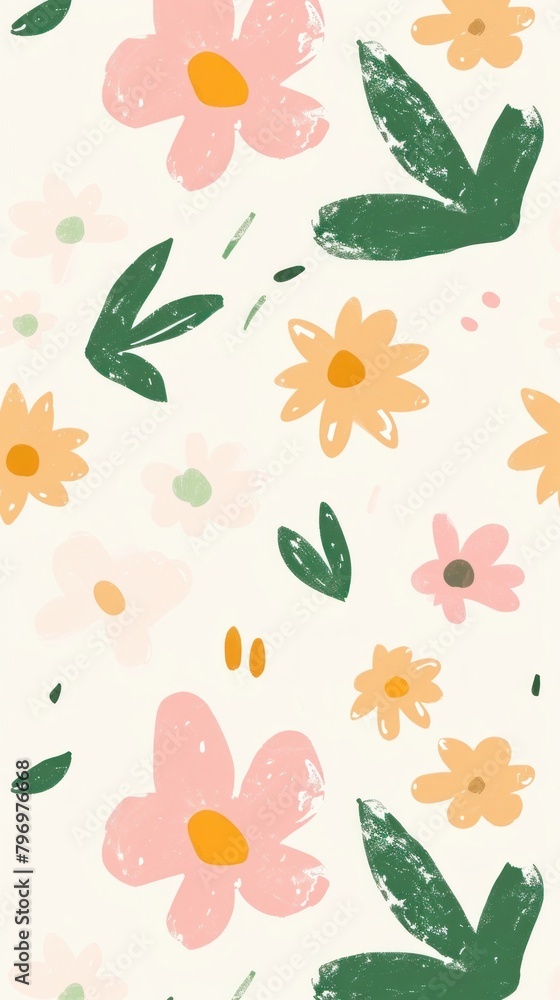 Obraz premium Cute flowers illustration wallpaper pattern plant.