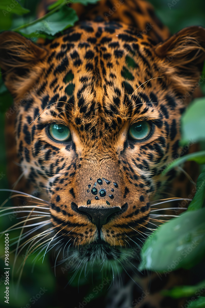 Obraz premium A close up of the face and eyes of an Amur leopard