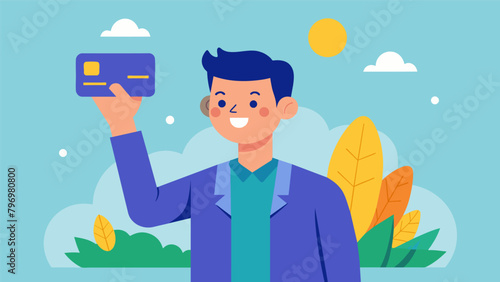 A man holds up his credit card but instead of stressing about his debt he sees it as a potential tool to create wealth.
