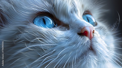 a world of feline splendor with a portrait showcasing a white Persian cat adorned with striking blue eyes, its beauty illuminated in stunning detail