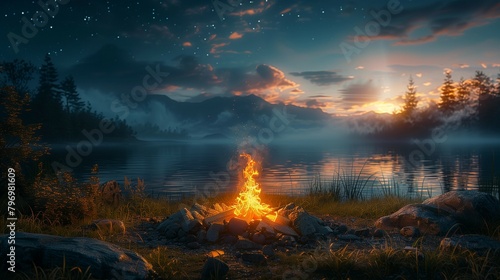 Starry Night Bonfire  generative ai