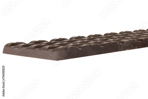 a large sweet bar of dark chocolate, divided into slices by grooves