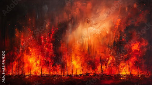 4k wildfire abstract painting, global warming, climate change, fire burning forest © Padirac