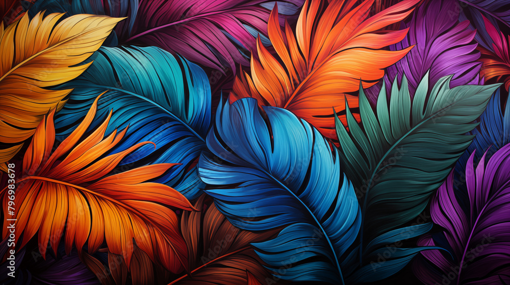 Colorful palm leaves background Colorful palm leaves background