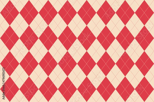 Seamless coral argyle pattern. Diamond shapes background.