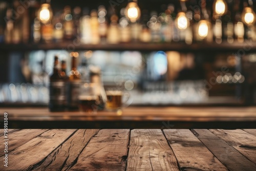 Vintage wood counter bar beer drink refreshment. photo