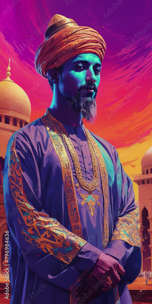 Fototapeta premium Eid Mubarak, Eid al-Adha banner. Eid Al-Adha Mubarak is a celebration of the holiday of the Muslim community against the background of the Arab landscape. celebrating the Islamic Ramadan