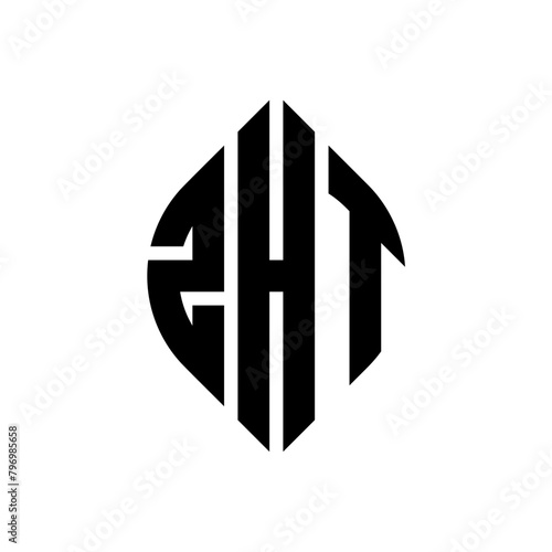 ZHT circle letter logo design with circle and ellipse shape. ZHT ellipse letters with typographic style. The three initials form a circle logo. ZHT Circle Emblem Abstract Monogram Letter Mark Vector.
