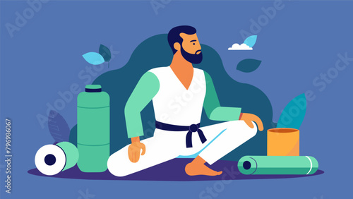 A martial artist setting aside designated days for rest and recovery such as foam rolling stretching and yoga to prevent burnout and