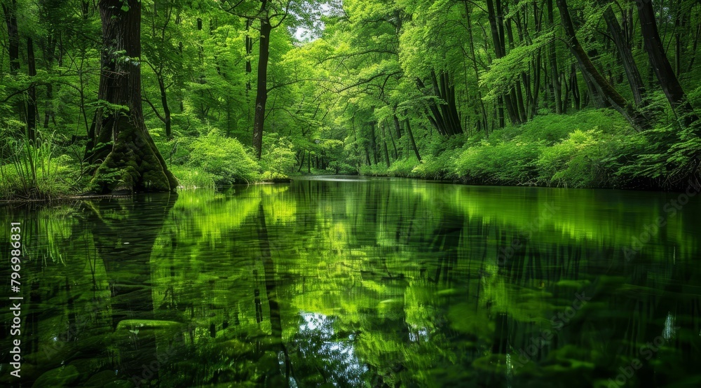 Serene Forest River Surrounded by Lush Greenery Serene Forest River Surrounded by Lush Greenery