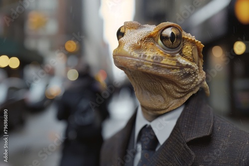 Gecko in a Suit Exploring the City