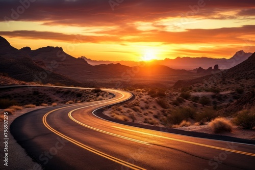 Curved road landscape outdoors horizon.