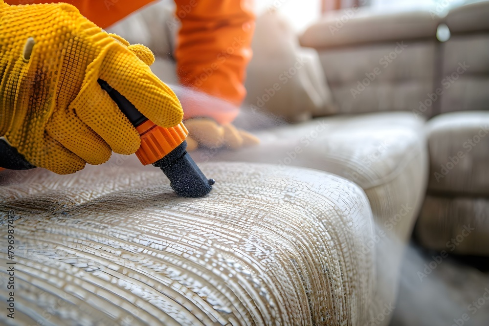 Clean upholstered furniture of dust mites with professional chemical