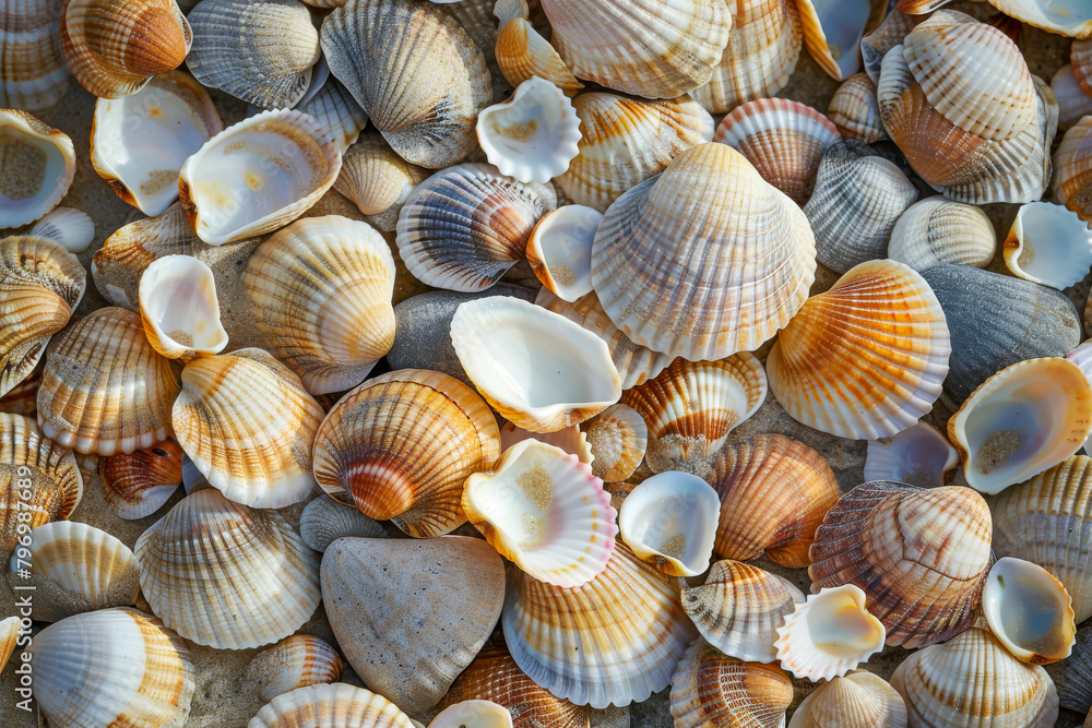 A pile of seashells with some of them broken