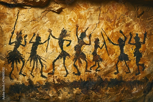 Ancient cave painting depicting tribal dance