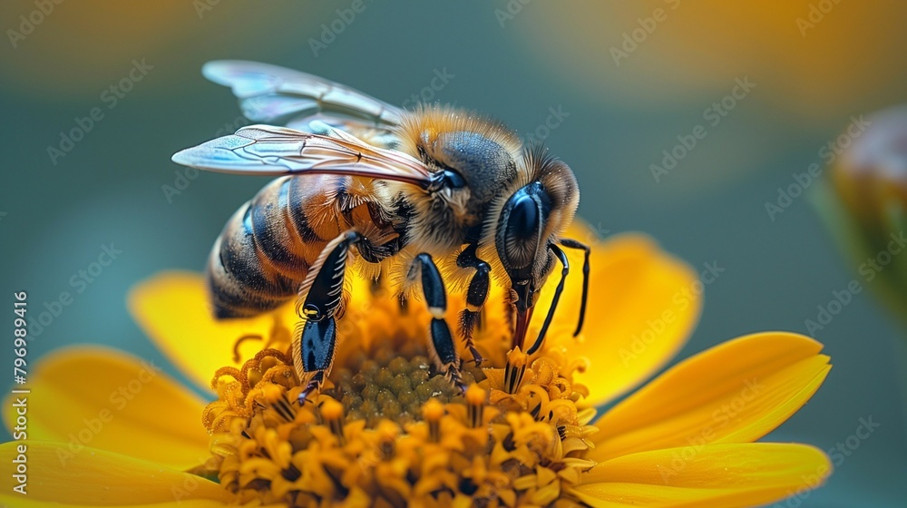Macro Beauty: Honeybee and Flower, generative ai Macro Beauty: Honeybee and Flower, generative ai
