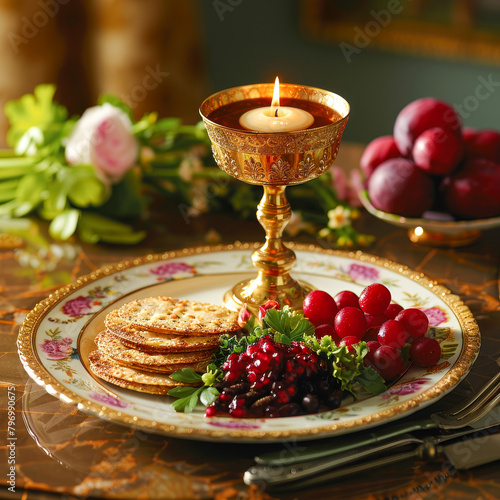 Elegant traditional Passover Seder meal setup