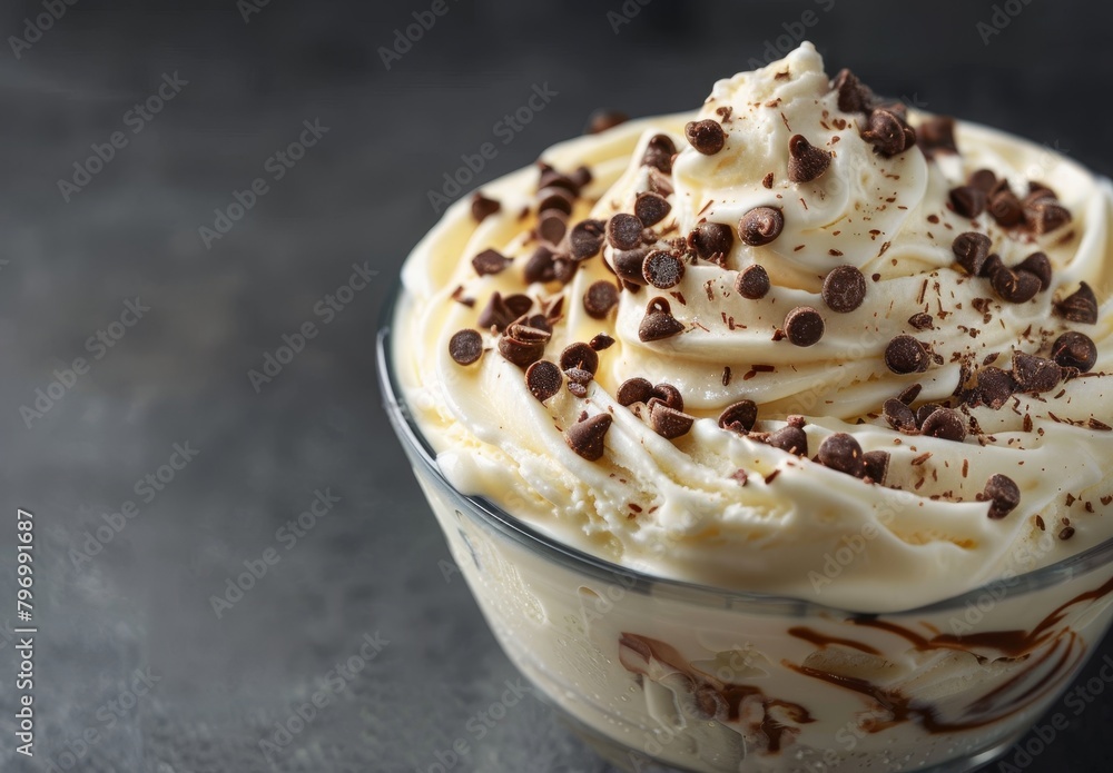 Delicious whipped cream dessert topped with chocolate shavings Delicious whipped cream dessert topped with chocolate shavings