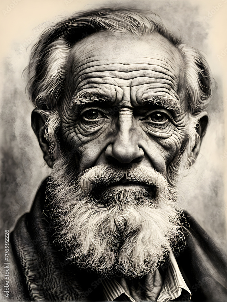 charcoal portrait of an old man