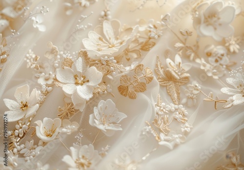 Elegant Embroidered Floral Pattern on Delicate Fabric