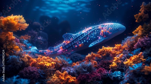 Vibrant Colors of a Mysterious Ocean Dweller in the Dark Depths, generative ai photo