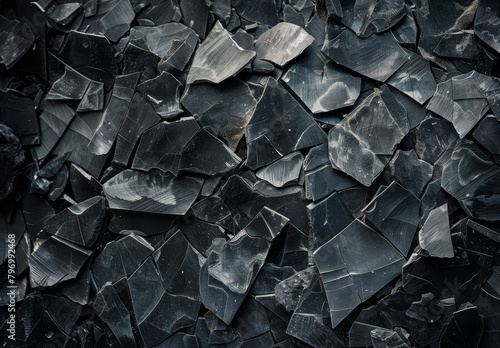 Close-up of fractured black stone texture photo