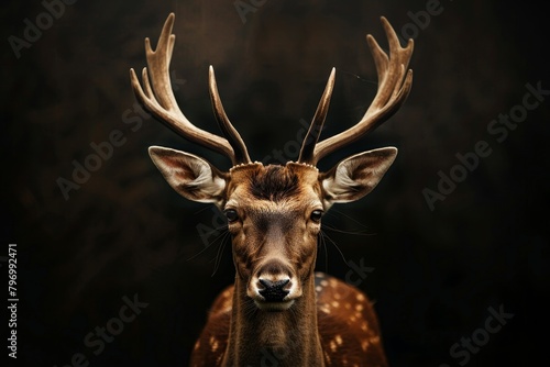 Majestic Deer with Antlers on Dark Background © Balaraw