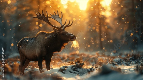 Northern Lights Magic: Giant Moose in the Wild, generative ai © Matus