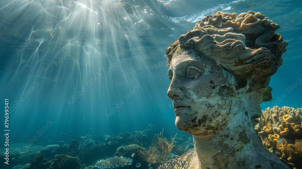 Underwater Statue Bathed in Sunlight