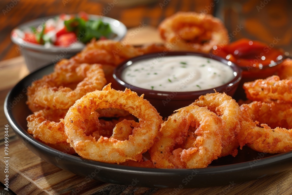 Crispy Fried Onion Rings Served with Dipping Sauce Crispy Fried Onion Rings Served with Dipping Sauce