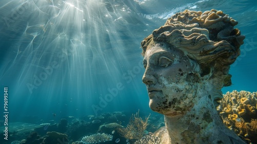 Underwater Statue Bathed in Sunlight