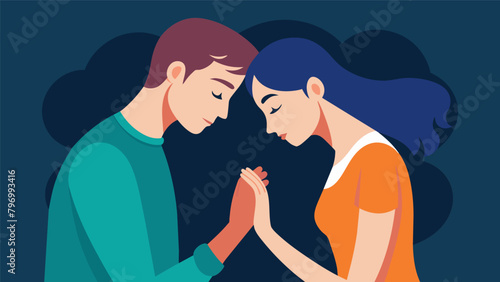 With hands clasped and their foreheads touching the couple shared a deep understanding and acceptance of each others flaws during their session.. Vector illustration