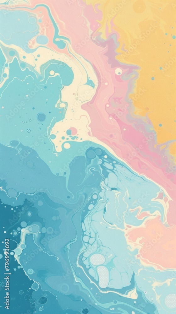 Abstract Art with Swirling Blue, Pink, and Yellow Colors in Fluid Dynamic Texture.