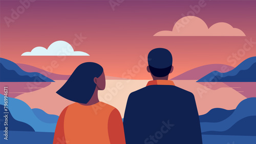 As they looked out at the endless horizon they discussed their fears of letting each other down and reaffirmed their commitment to always communicate. Vector illustration