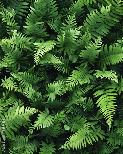 green ferns background, top view, hyper realistic, high resolution photography photographic style