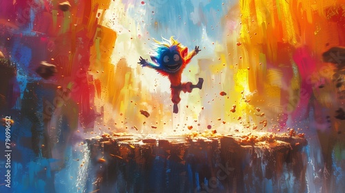 Leap of Faith: Cartoon Character Jumping Across Lava Pit, generative ai photo