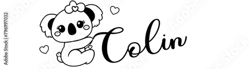 colin - black color - name written - Word with Koala kawaii for websites, baby shower, greetings, banners, cards-shirt, sweatshirt, prints, cricut, silhouette, sublimation
