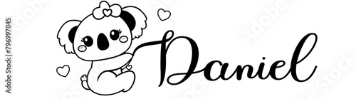 Daniel - black color - name written - Word with Koala kawaii for websites, baby shower, greetings, banners, cards-shirt, sweatshirt, prints, cricut, silhouette, sublimation